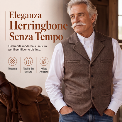 Gilet da uomo vintage in tweed a spina di pesce con revers