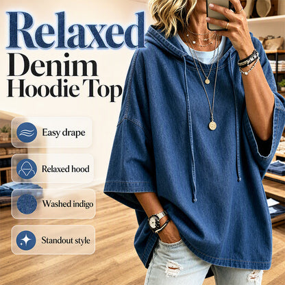 👚 SCONTO DEL 50% | Casual, comoda e semplice: felpa con cappuccio in denim da donna dalla vestibilità comoda