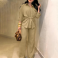 Set da donna con camicia con coulisse e pantaloni a gamba larga