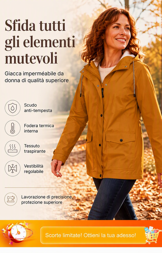 Giacca da donna con cappuccio, foderata in pile e antivento
