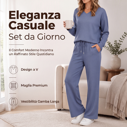 Completo da casa casual da donna composto da top e pantaloni, 2 pezzi