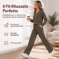 Completo da casa casual da donna composto da top e pantaloni, 2 pezzi
