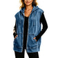 Gilet smanicato da donna in denim casual con cappuccio