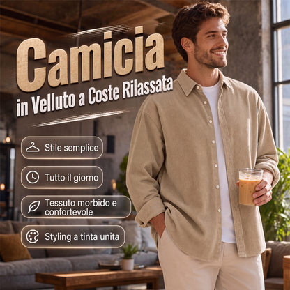 Camicia casual da uomo in velluto a coste con bottoni
