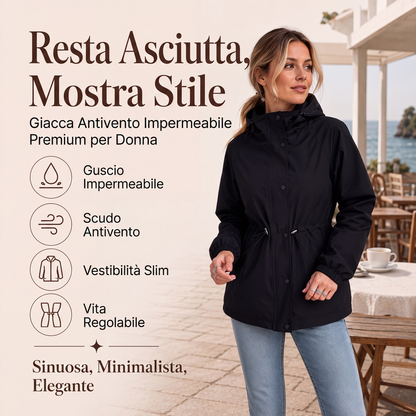 Giacca da donna con cappuccio impermeabile multiuso