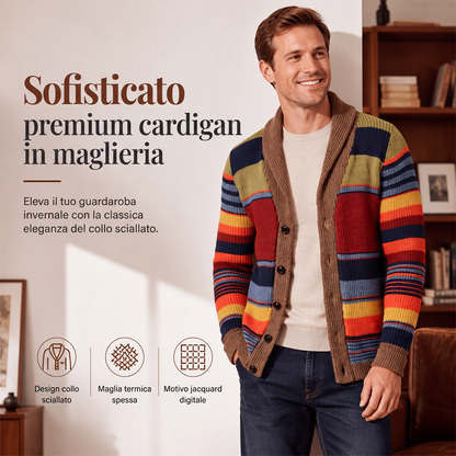 Maglione cardigan lavorato a maglia a righe con collo a scialle da uomo