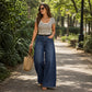Jeans da donna casual a gamba larga e vita alta