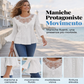 Camicia da donna casual con pizzo traforato patchwork e maniche a 3/4