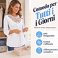 Camicia da donna casual con pizzo traforato patchwork e maniche a 3/4