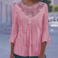 Camicia da donna casual con pizzo traforato patchwork e maniche a 3/4