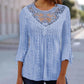 Camicia da donna casual con pizzo traforato patchwork e maniche a 3/4
