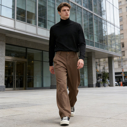 Pantaloni casual a gamba dritta in tinta unita