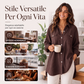 Abito camicia da donna in cotone e lino a maniche lunghe