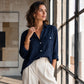 Abito camicia da donna in cotone e lino a maniche lunghe