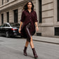 Abito camicia da donna in cotone e lino a maniche lunghe