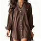 Abito camicia da donna in cotone e lino a maniche lunghe