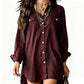 Abito camicia da donna in cotone e lino a maniche lunghe