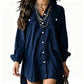 Abito camicia da donna in cotone e lino a maniche lunghe