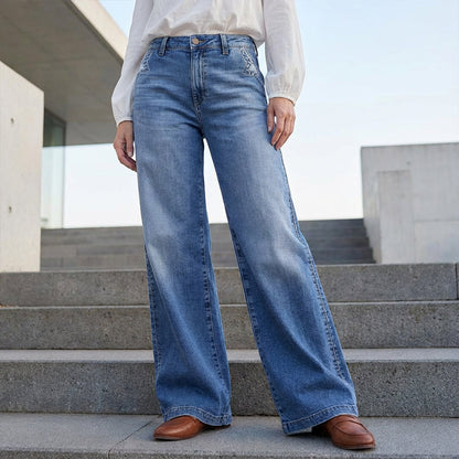 Jeans vintage a vita alta e gamba larga da donna