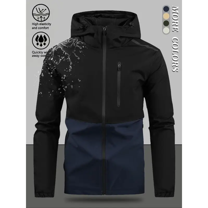 Giacca da tempo libero da uomo antivento con cappuccio e effetto color-blocking