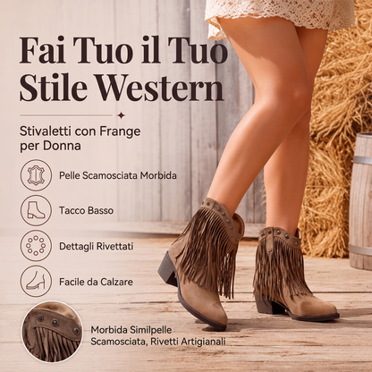 Stivali corti da donna western retrò con frange