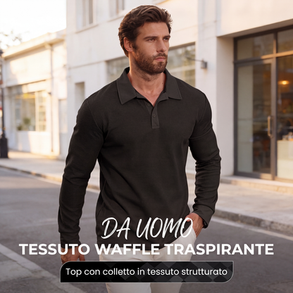 Top da uomo con colletto, texture a nido d'ape e traspirante