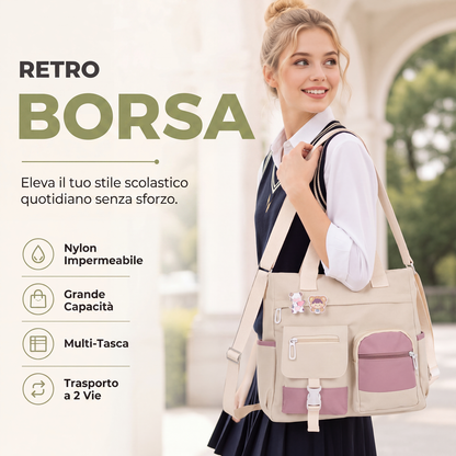 Borsa tote in tela con grande capacità e tasche multiple