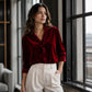 Camicia da donna con scollo arricciato a tinta unita