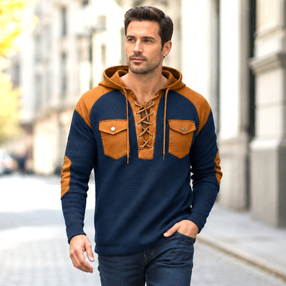 Felpa con cappuccio da uomo in maglia waffle casual