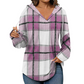 Camicie da donna a quadri con cappuccio, maniche lunghe, coulisse e scollo a V