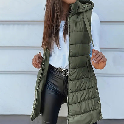 Gilet da donna lungo trapuntato con cerniera