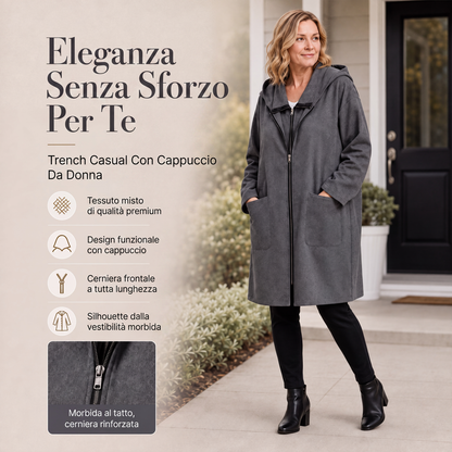 🔥SCONTO DEL 50%! 👚Giacca da donna a mezza lunghezza con cappuccio e 2 cerniere