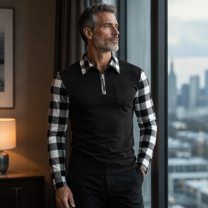 Camicia casual da uomo a maniche lunghe con mezza zip