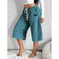 Pantaloni cropped a coste a gamba larga con coulisse da donna