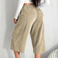 Pantaloni cropped a coste a gamba larga con coulisse da donna