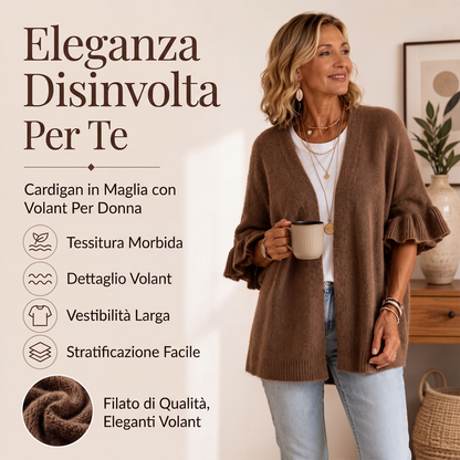Cardigan lavorato a maglia da donna con maniche a volant