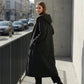 Cappotto lungo da donna vintage con rivestimento in pile e cappuccio