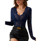 Top da donna sexy in pizzo floreale con scollo a V