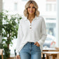 Top a maniche lunghe da donna con scollo a V in tessuto waffle knit