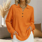 Top a maniche lunghe da donna con scollo a V in tessuto waffle knit