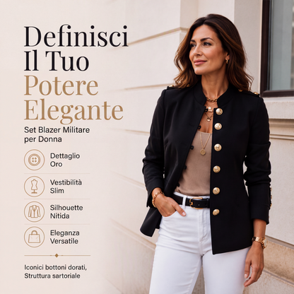 Blazer da donna elegante aderente con bottoni dorati