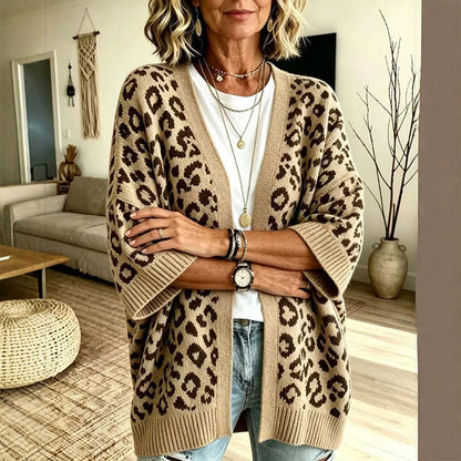 Cardigan lavorato a maglia con stampa leopardata chic da donna