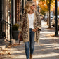 Cardigan lavorato a maglia con stampa leopardata chic da donna
