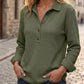 🔥SCONTO DEL 50%! 👚Top Henley a manica lunga in tessuto waffle da donna
