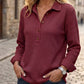 🔥SCONTO DEL 50%! 👚Top Henley a manica lunga in tessuto waffle da donna