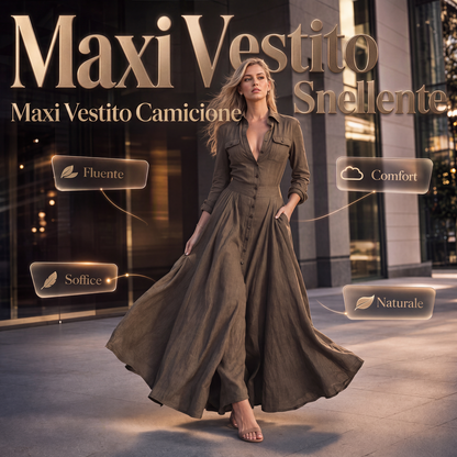 🔥SCONTO DEL 50%! 👗Abito lungo da donna con colletto e bottoni