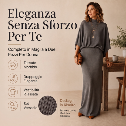 🔥SCONTO DEL 50%! 👚Set da donna composto da top con maniche a pipistrello e gonna maxi