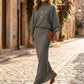 🔥SCONTO DEL 50%! 👚Set da donna composto da top con maniche a pipistrello e gonna maxi