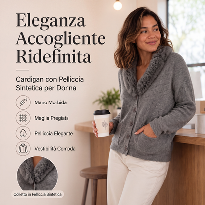 🔥SCONTO DEL 50%! 👚Cardigan in maglia con colletto in pelliccia da donna