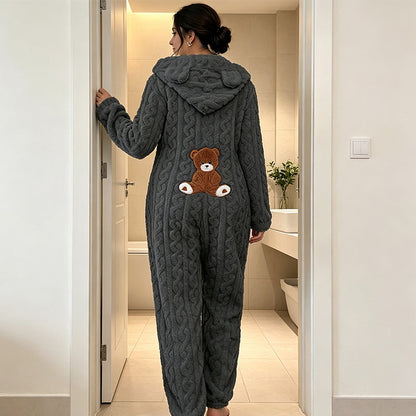 🔥SCONTO DEL 50%! 👚Tuta da casa unisex con cappuccio a orsetto carino da donna